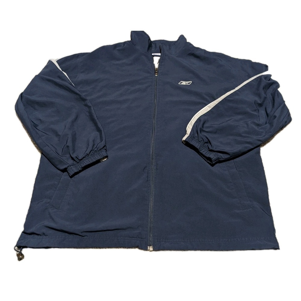 Reebok Men's Navy Blue Striped Grey White Full Zip‎ Track Jacket XL